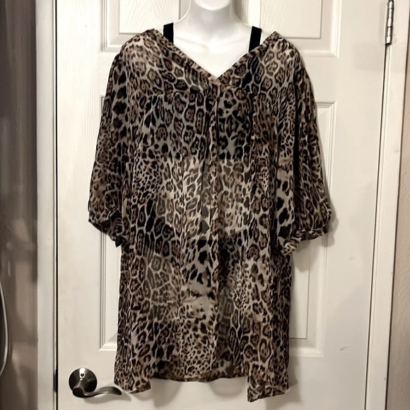 Two Sheer Beach Pool Swimsuit Coverup Tops Blouses Leopard & Polka Dot - Picture 2 of 16